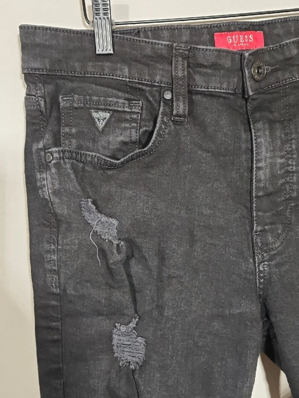 GUESS Black Distressed Ripped Denim Shorts